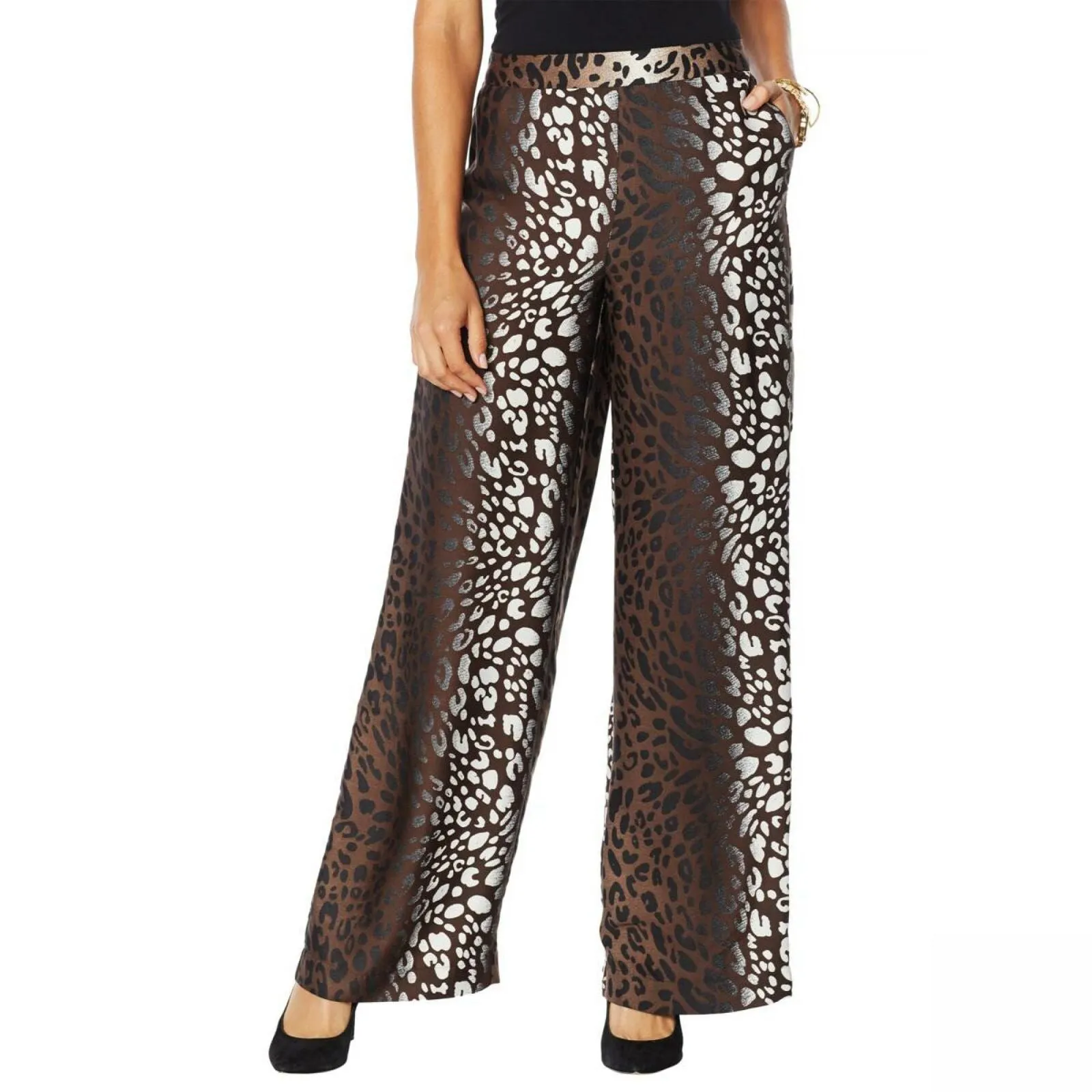 IMAN Women's Plus Size Boho Chic Printed Wide Leg Pants With Pockets