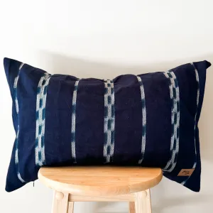 Indigo Navy Ikat Stripe Lumbar Pillow Cover