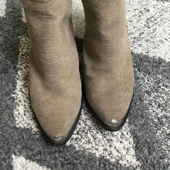 Jeffrey Campbell Womens Boots 9 Cromwell Leather Snake Western Bootie Heels Gray