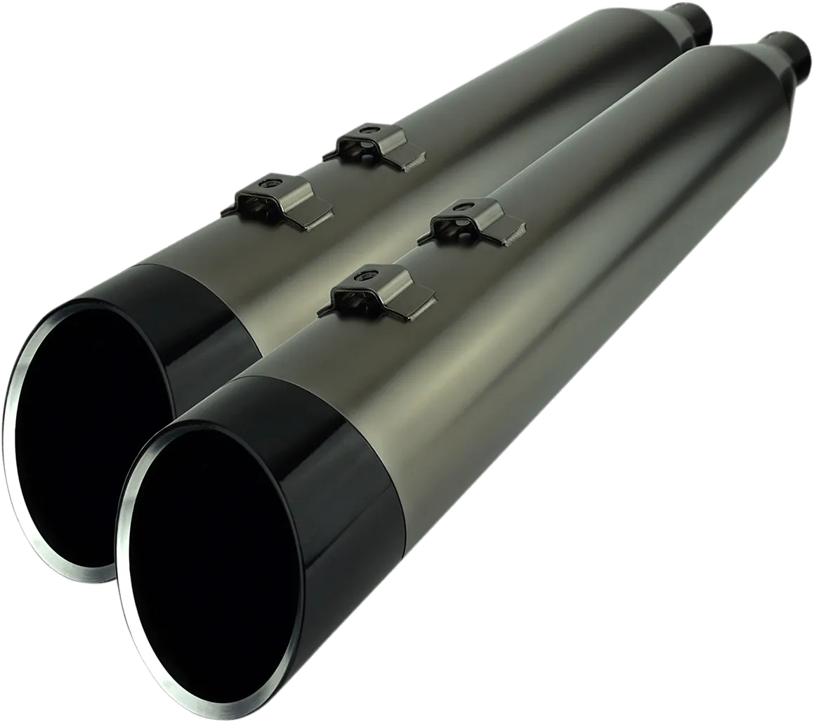 Khrome Werks 202655 4.50in. HP-Plus Slip-On Muffler - Smoked Chrome with Black Edge Billet End Caps