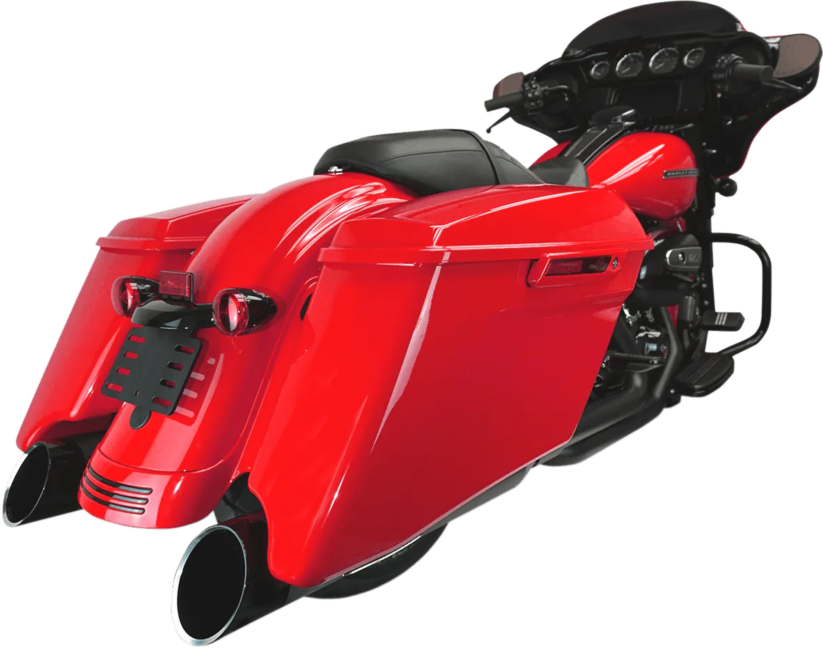 Khrome Werks 202885 4.50in. HP-Plus Slip-On Muffler - Black with Black Edge Billet Tip End Caps