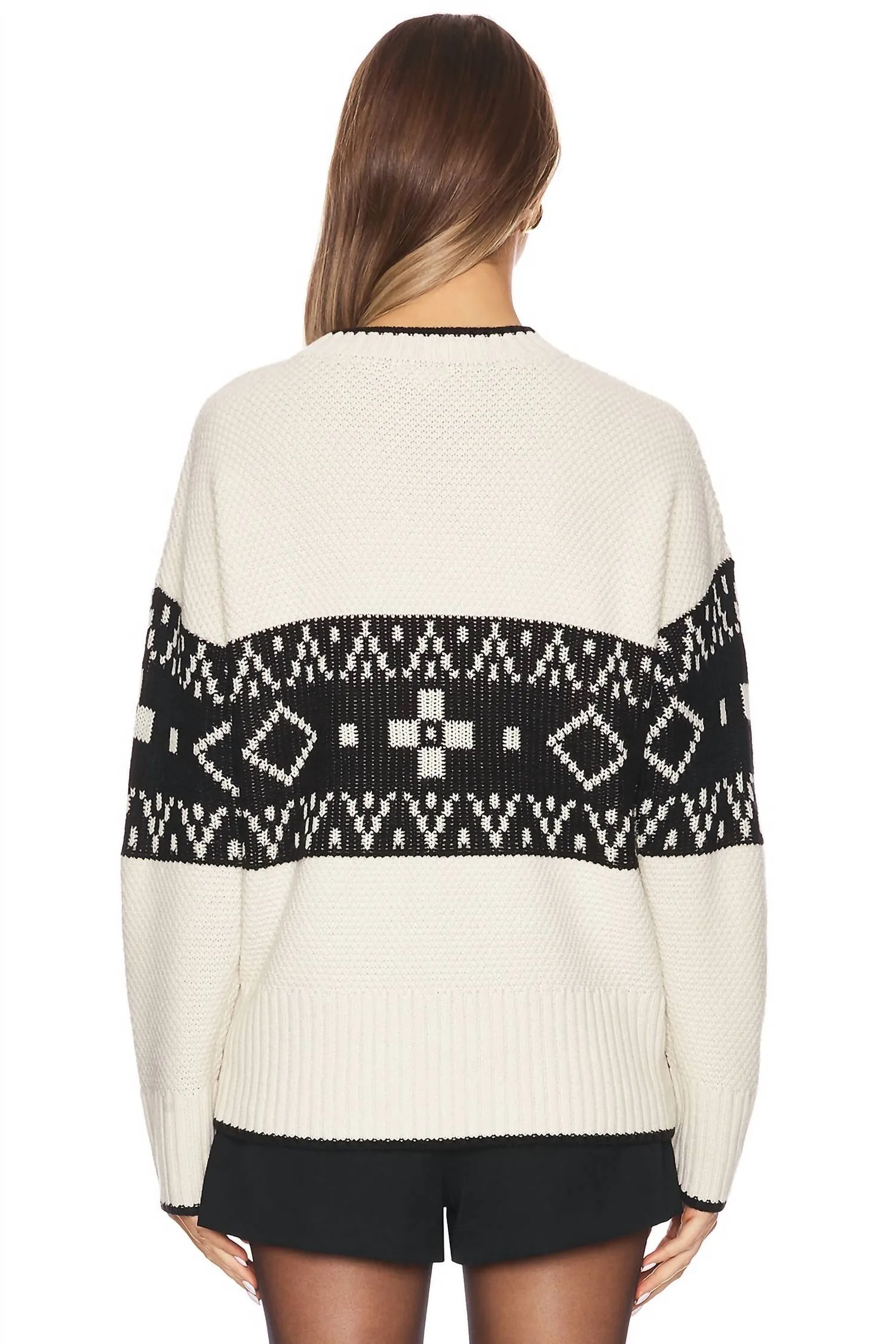 Lenni Crewneck Sweater In Oatmeal Black Fairisle