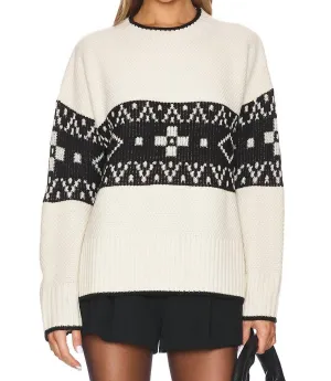 Lenni Crewneck Sweater In Oatmeal Black Fairisle