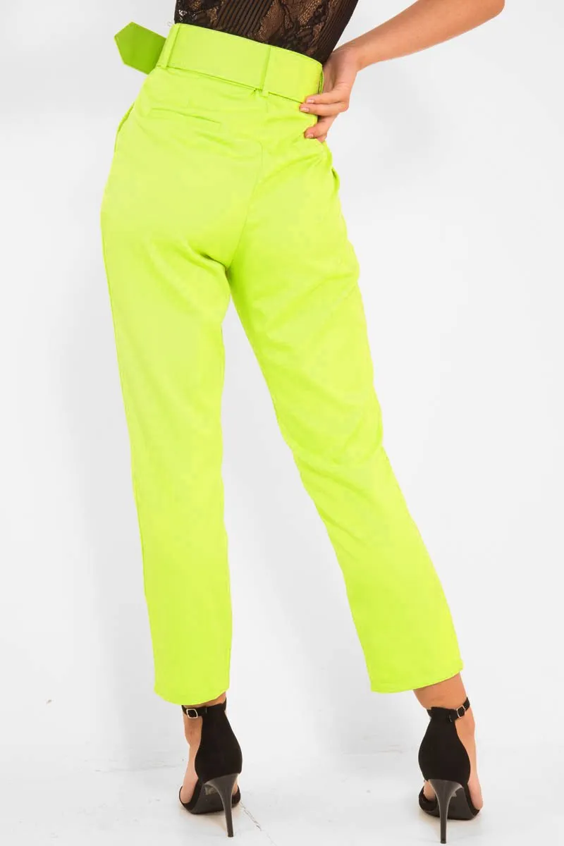 Lime Green Belted Tapered Peg Trousers - Jessika