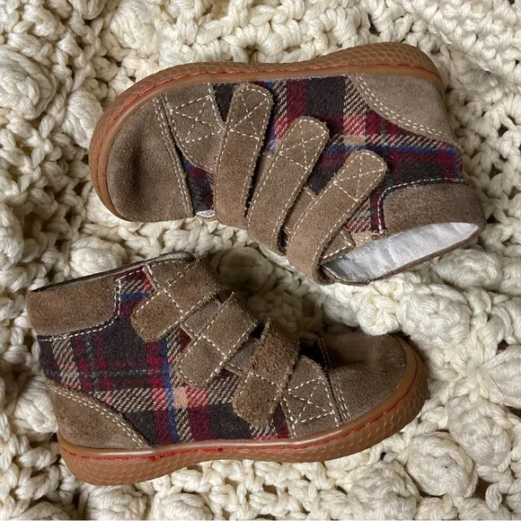 Livie and Luca bootie Velcro suede tartan plaid with rubber sole