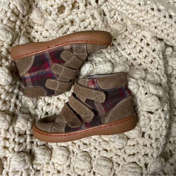 Livie and Luca bootie Velcro suede tartan plaid with rubber sole