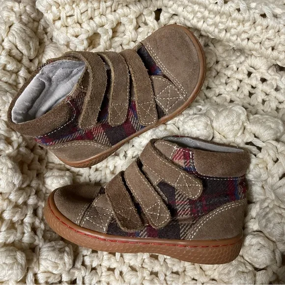 Livie and Luca bootie Velcro suede tartan plaid with rubber sole