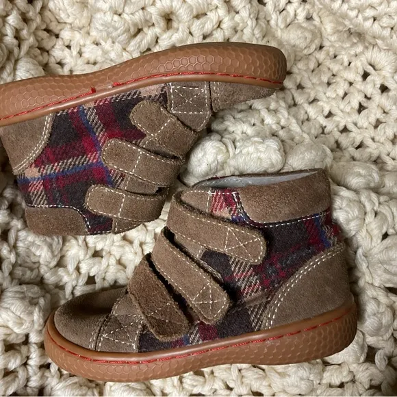 Livie and Luca bootie Velcro suede tartan plaid with rubber sole