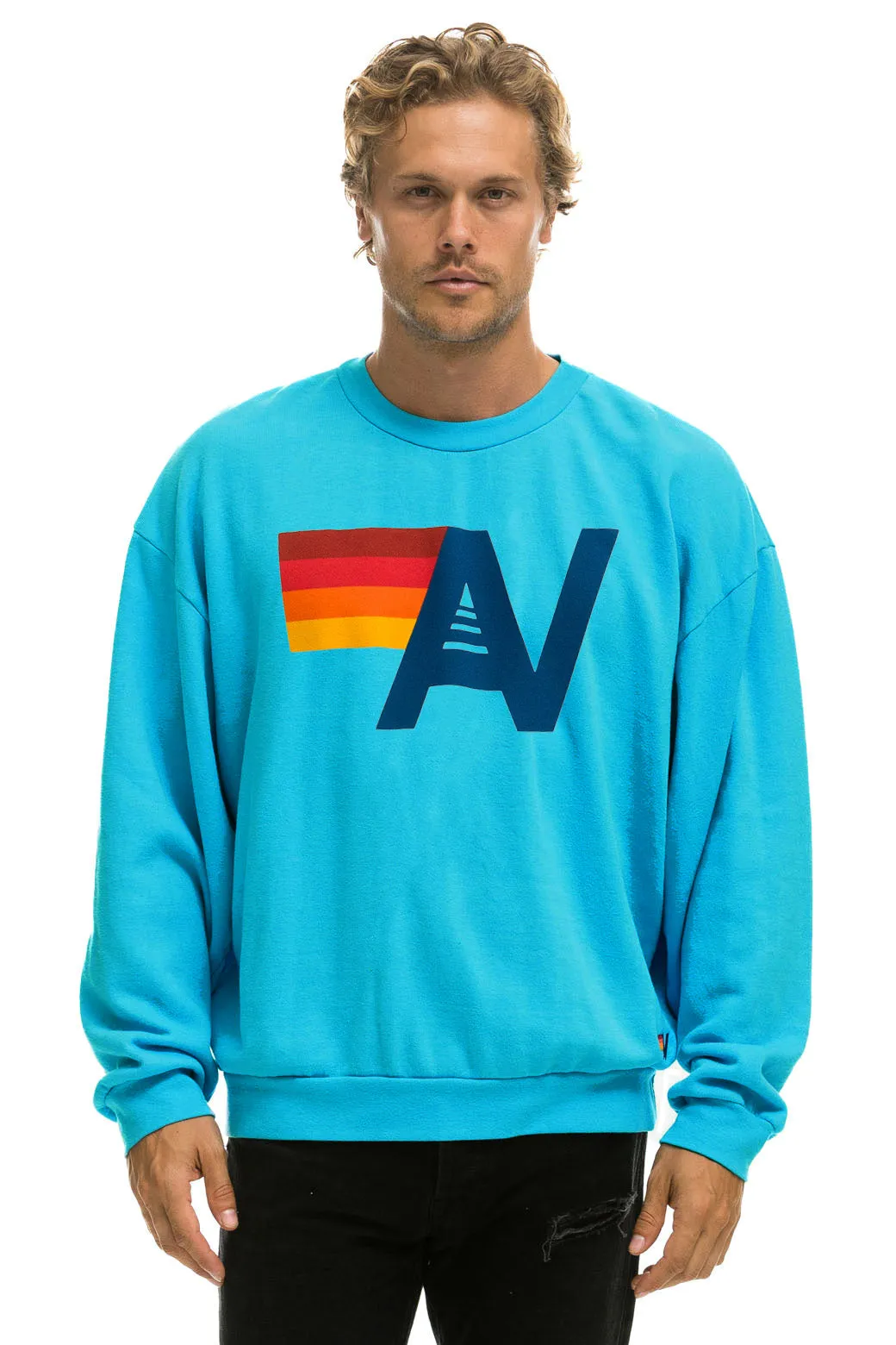 LOGO RELAXED CREW SWEATSHIRT - NEON BLUE
