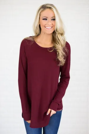 Long Thermal Tunic Top - Burgundy