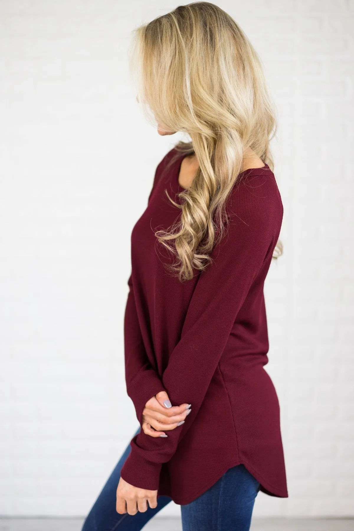 Long Thermal Tunic Top - Burgundy