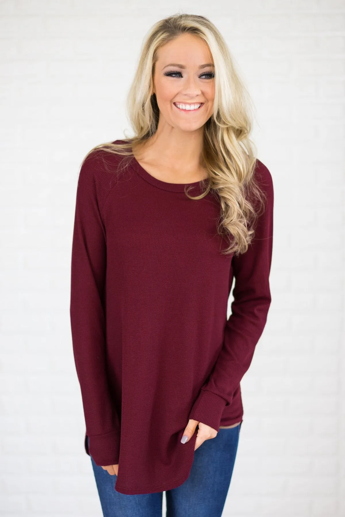 Long Thermal Tunic Top - Burgundy