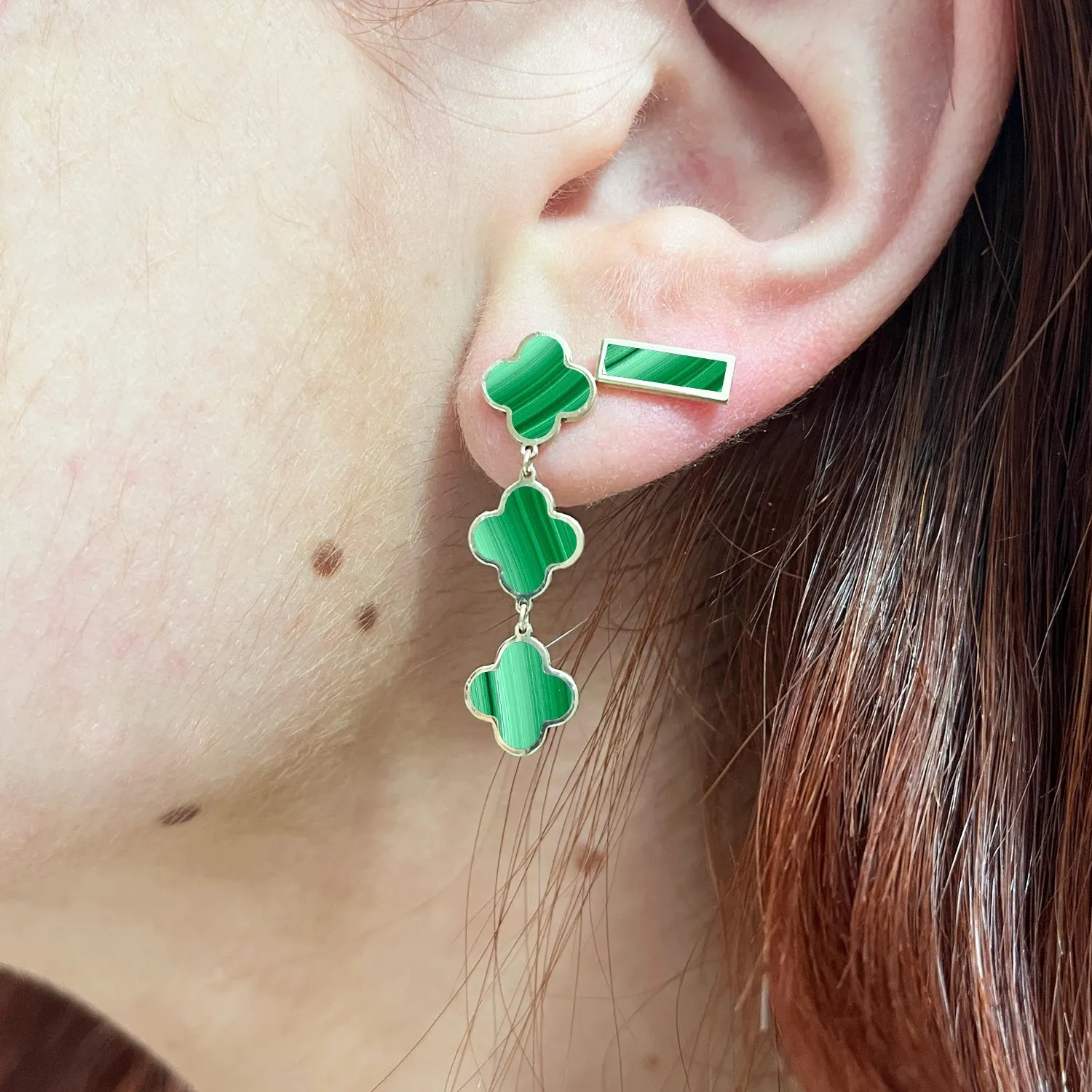 Malachite Clover Dangle Earrings