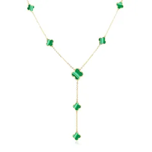 Malachite Clover Station Lariat Necklace