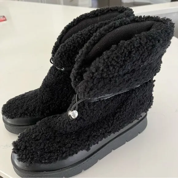 Marc Fisher Kamryn Shearling Sherpa Boots, Black, Size 7.5 NWOB