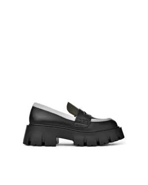 Mikki Black Khaki Leather Chunky Loafers