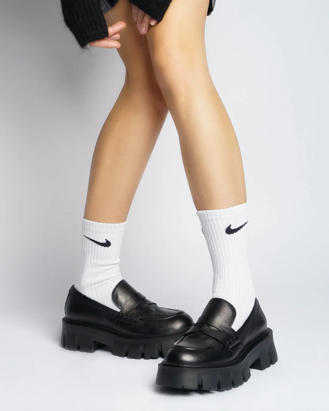 Mikki Black Leather Chunky Loafers