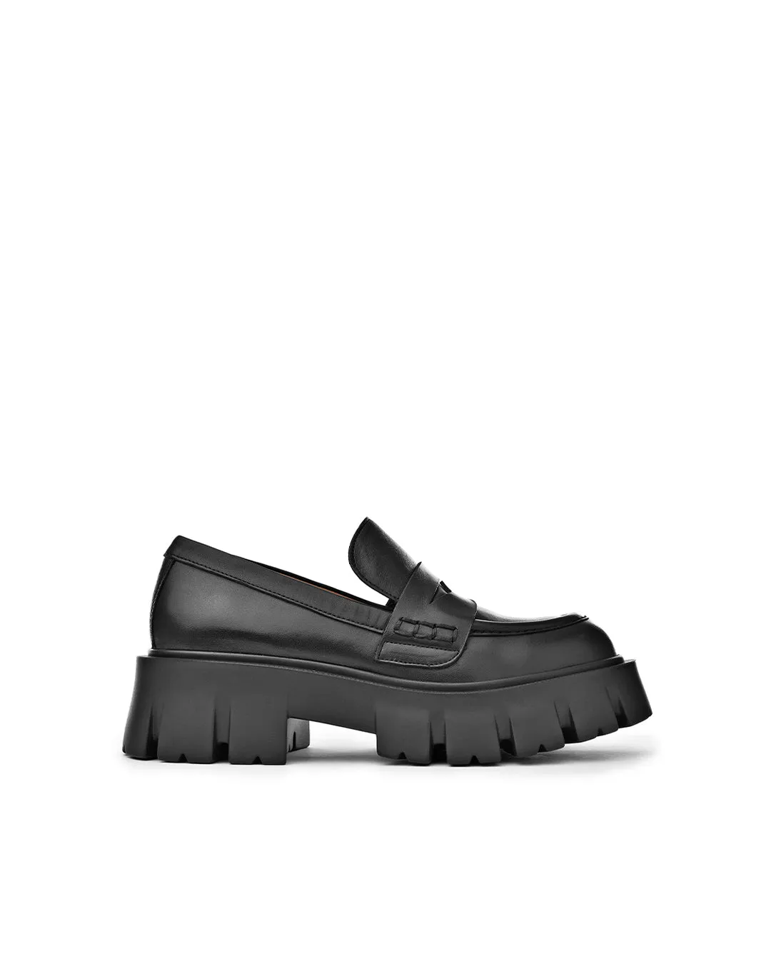 Mikki Black Leather Chunky Loafers