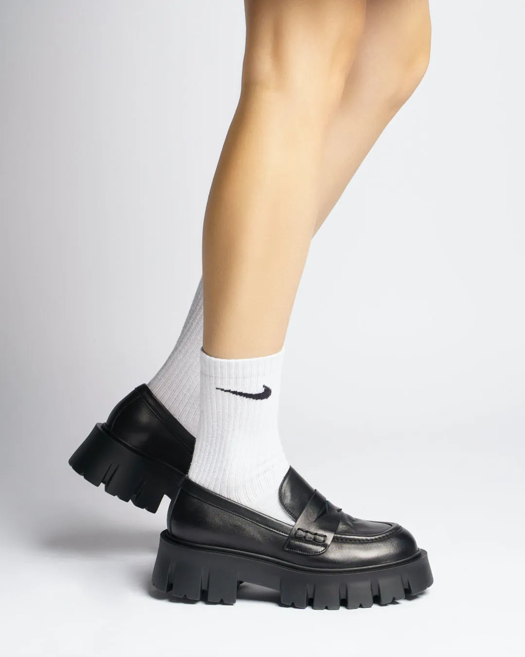 Mikki Black Leather Chunky Loafers