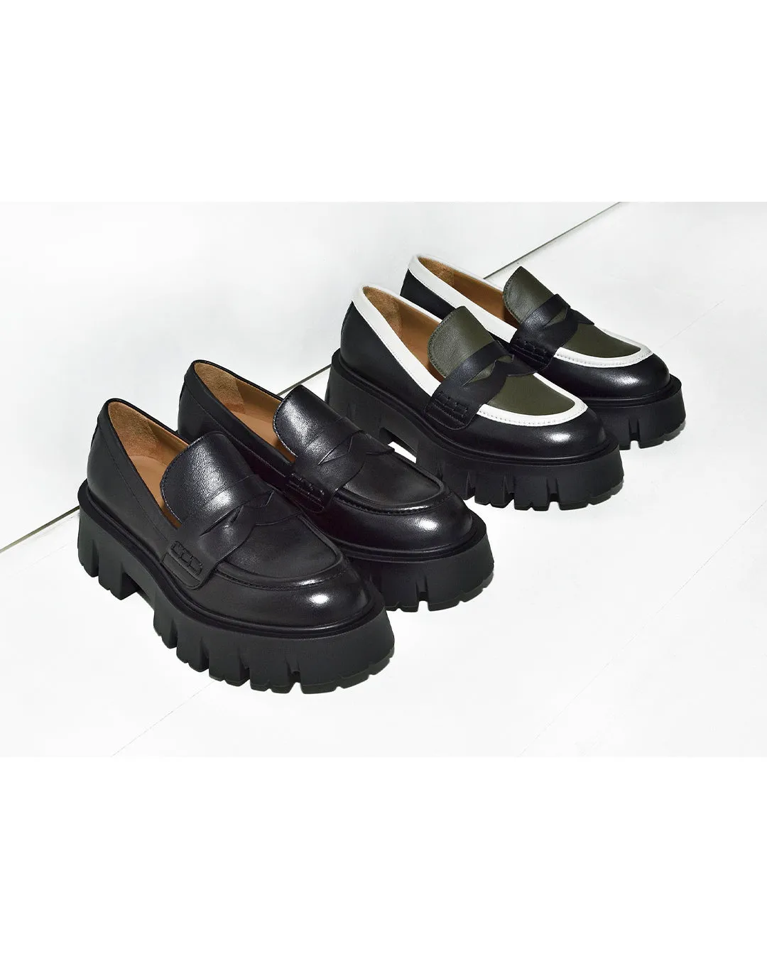 Mikki Black Leather Chunky Loafers