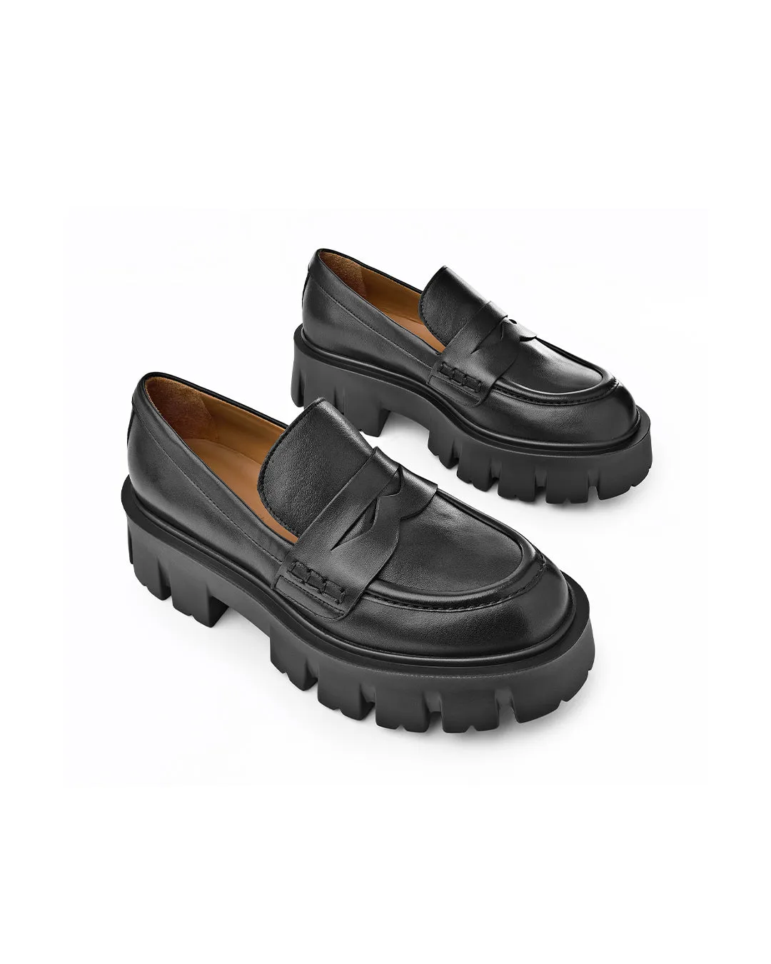 Mikki Black Leather Chunky Loafers