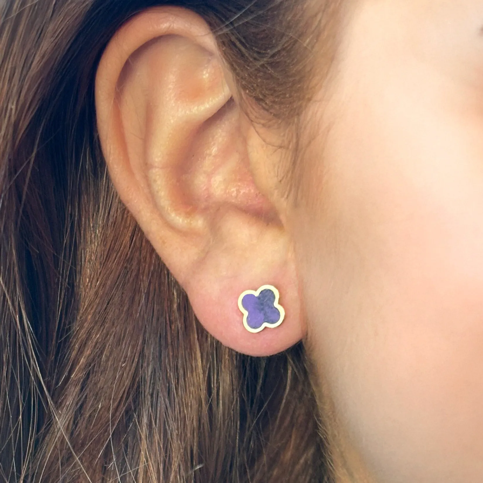 Mini Amethyst Clover Stud Earrings