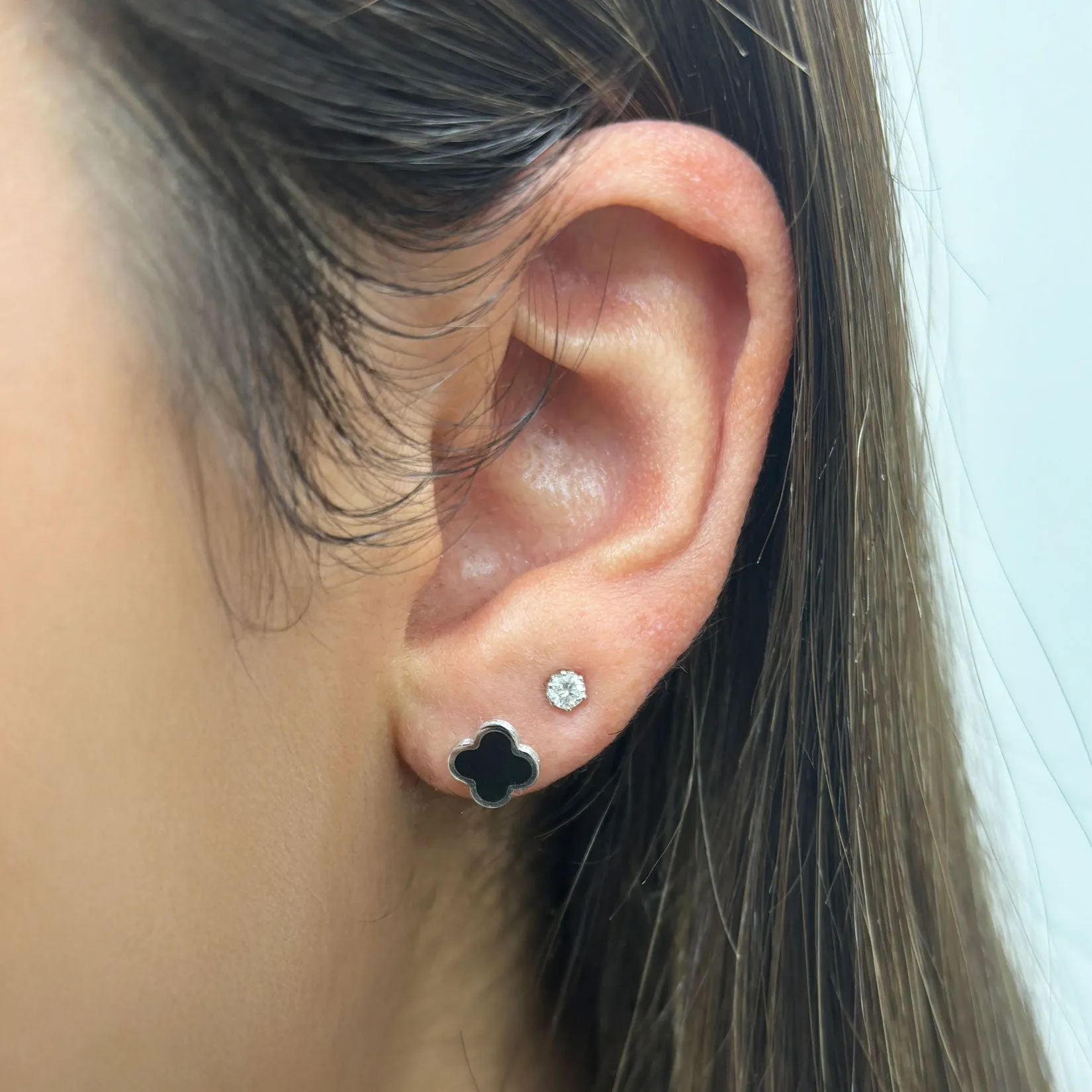 Mini Onyx Clover Stud Earrings