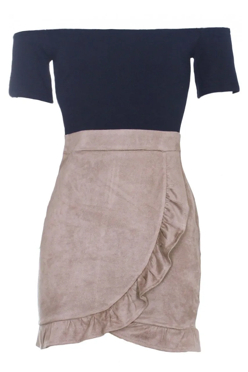 Mocha Bardot 2 In 1 Frill Dress