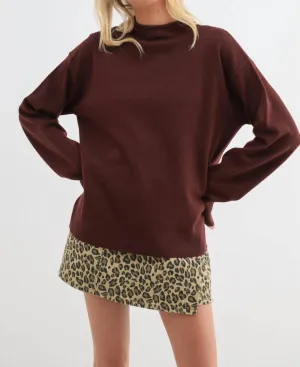 Mock Neck Sweater In Bordeaux