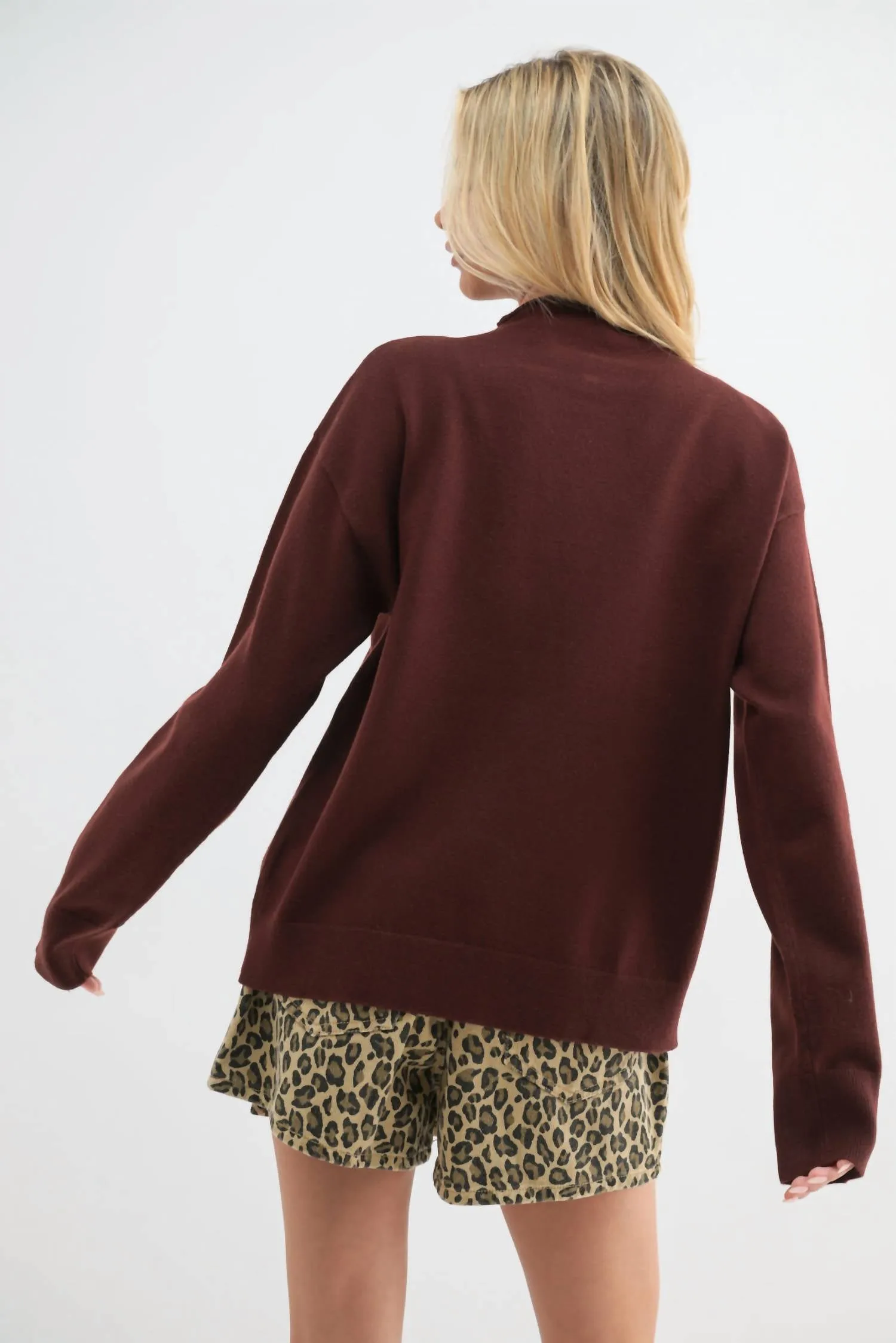 Mock Neck Sweater In Bordeaux