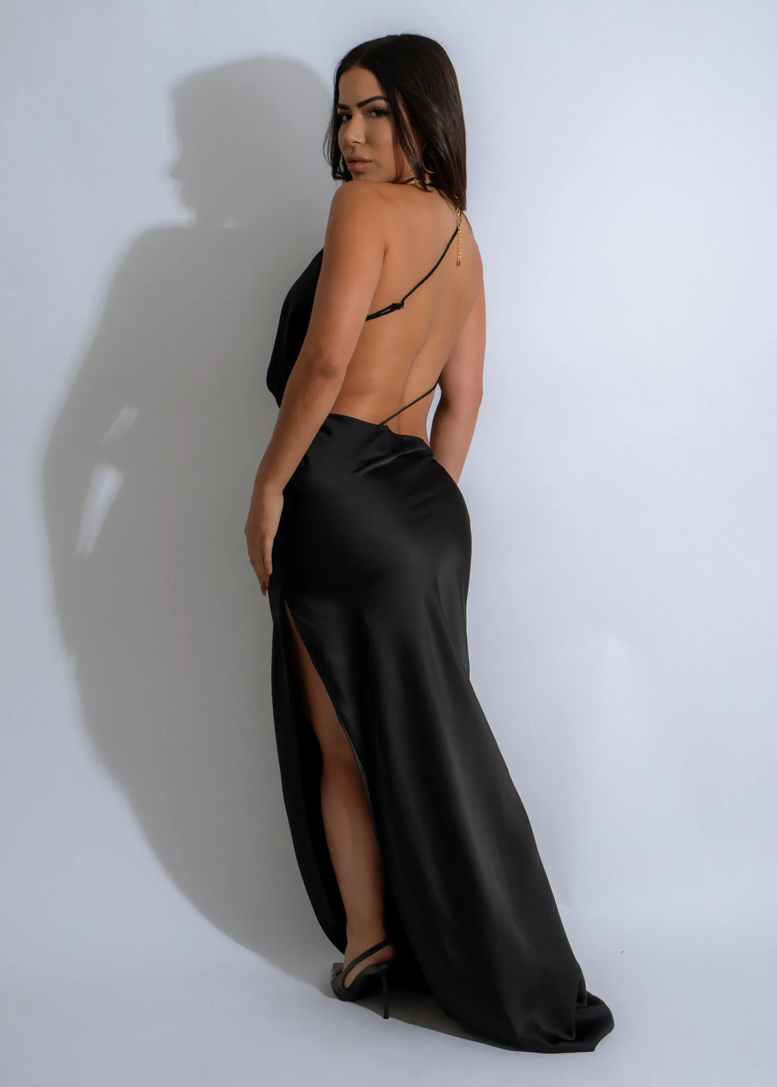 Moonlit Satin Slip Maxi Dress Black