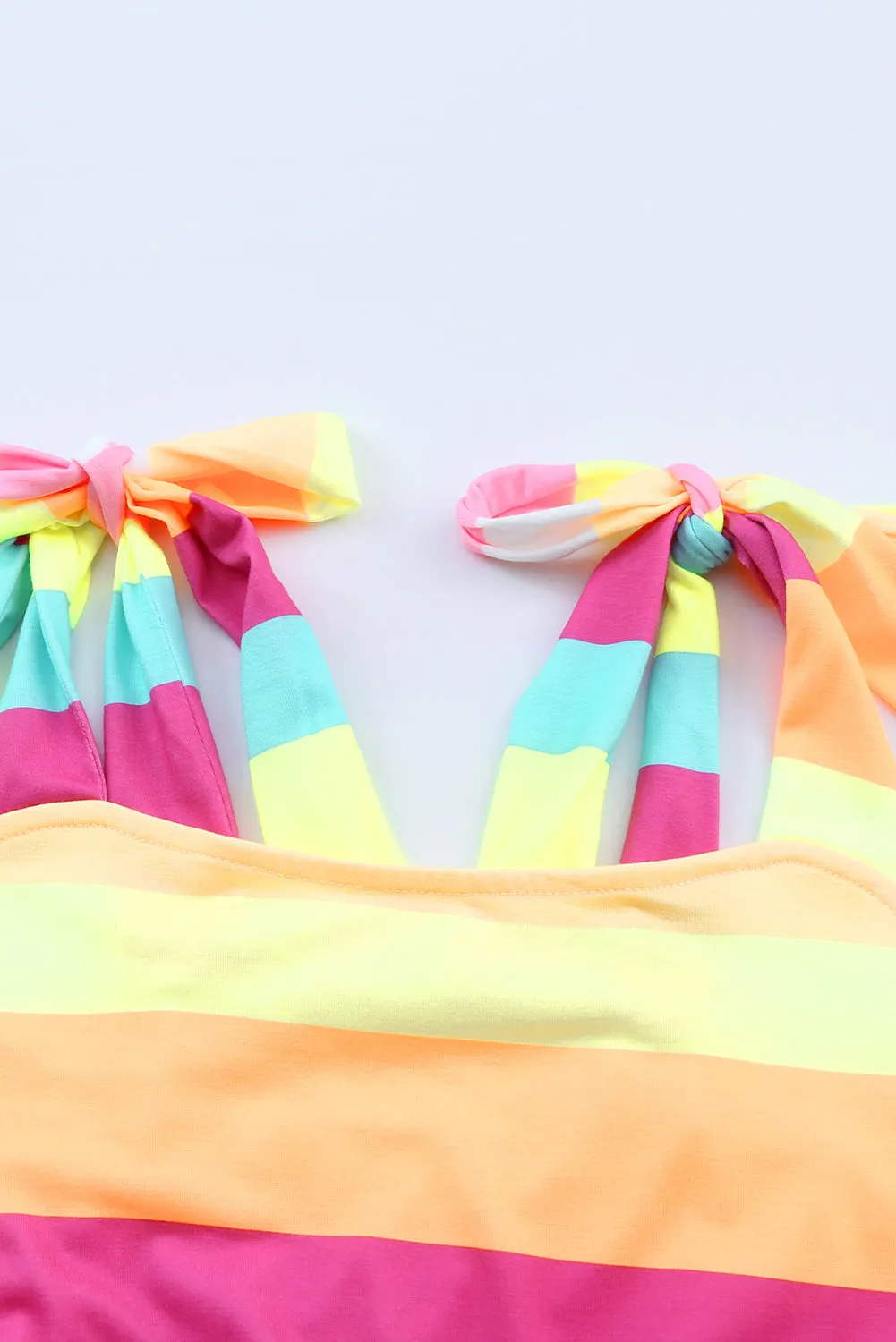 Multicolor Color Block Striped Bow Knot Straps Maxi Dress