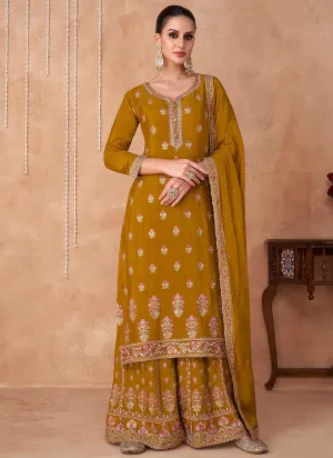 Mustard Yellow Multi Embroidery Traditional Palazzo Suit