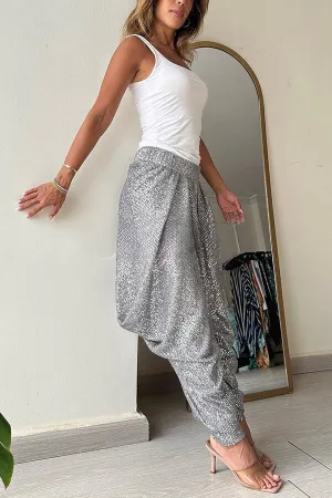 National Customs Sequin Elastic Waist Loose Harem Pants