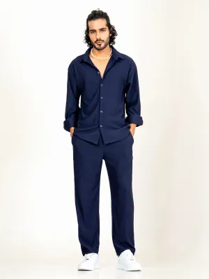 Navy Blue Shirt & Pants Co-ord Set