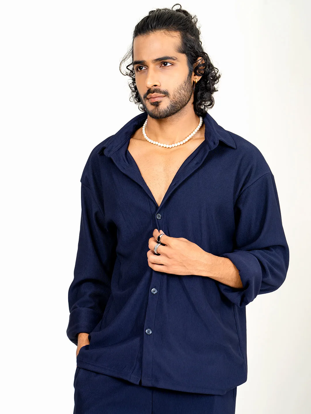 Navy Blue Shirt & Pants Co-ord Set