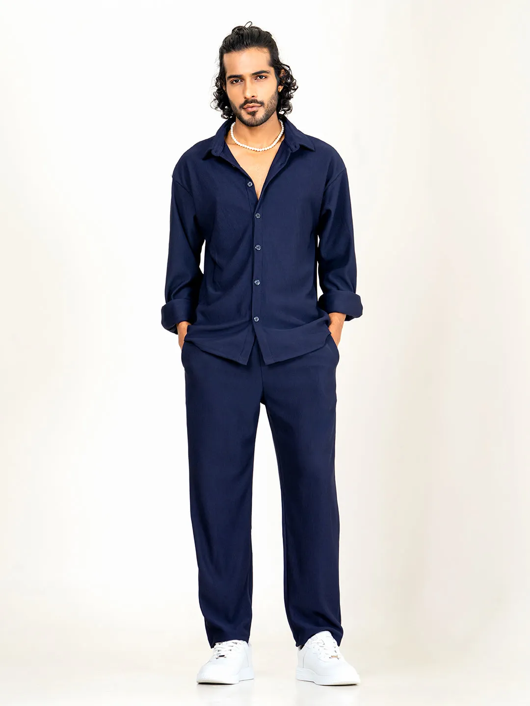 Navy Blue Shirt & Pants Co-ord Set