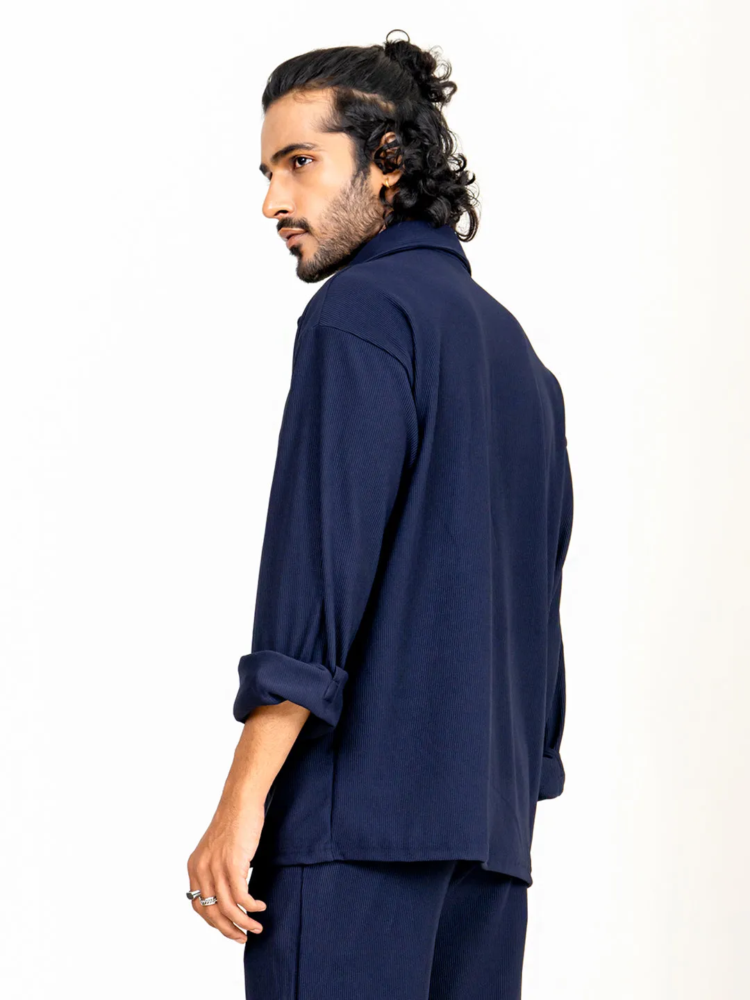 Navy Blue Shirt & Pants Co-ord Set