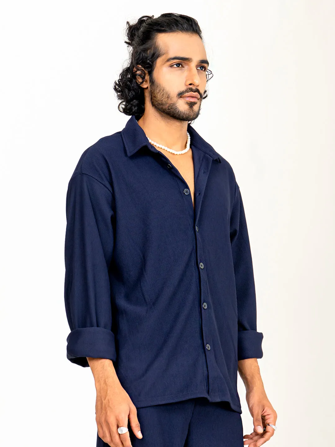 Navy Blue Shirt & Pants Co-ord Set