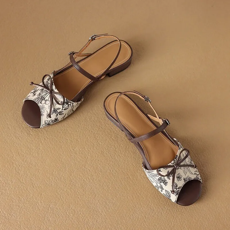 New Elegant Printed Bow Strap Sandals