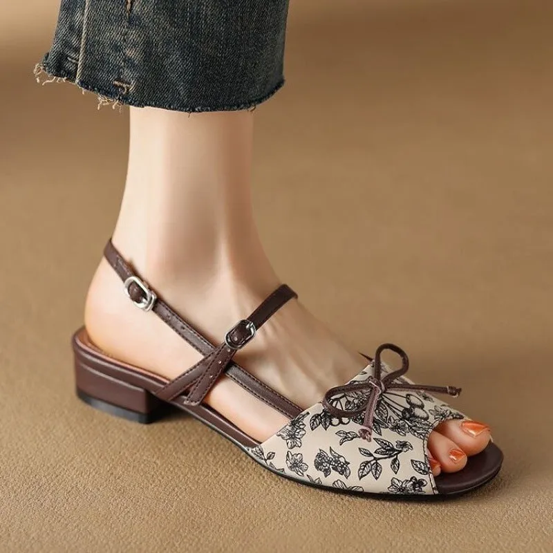 New Elegant Printed Bow Strap Sandals