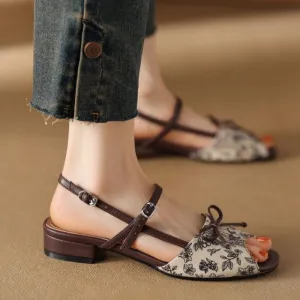 New Elegant Printed Bow Strap Sandals