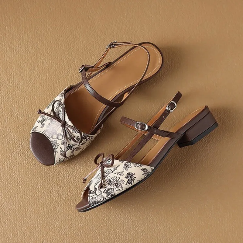 New Elegant Printed Bow Strap Sandals