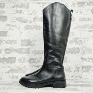 NEW Nordstrom Oliver Black Leather Slip On Block Heel Riding Boots M9