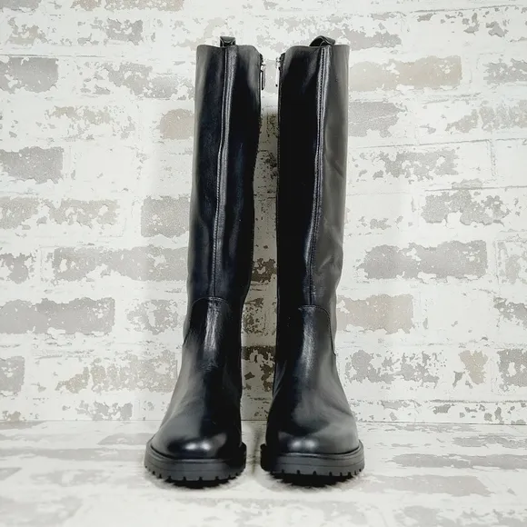 NEW Nordstrom Oliver Black Leather Slip On Block Heel Riding Boots M9