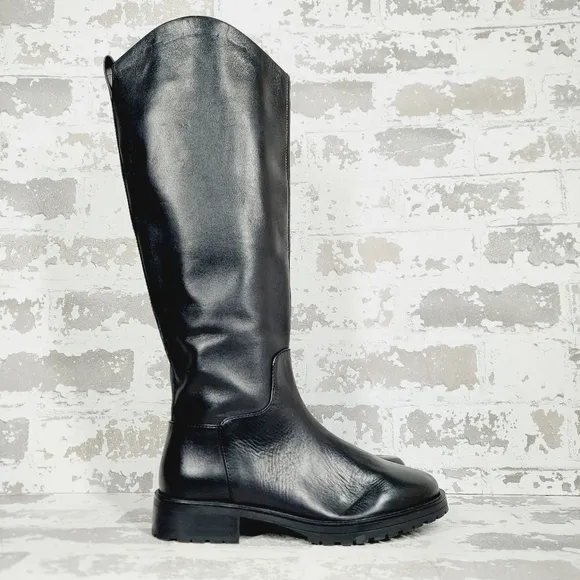 NEW Nordstrom Oliver Black Leather Slip On Block Heel Riding Boots M9