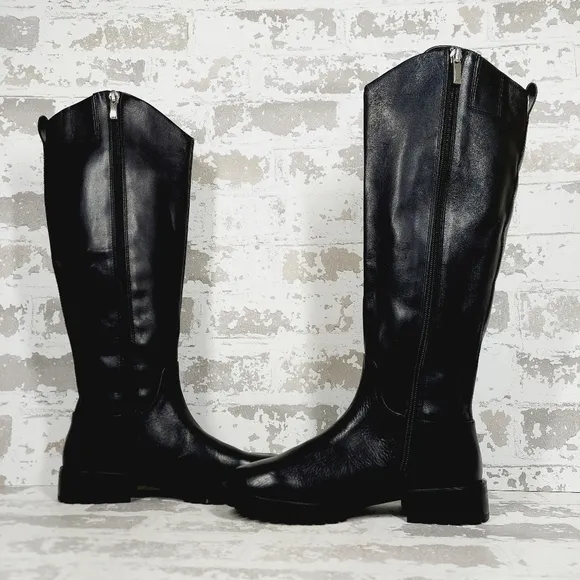 NEW Nordstrom Oliver Black Leather Slip On Block Heel Riding Boots M9