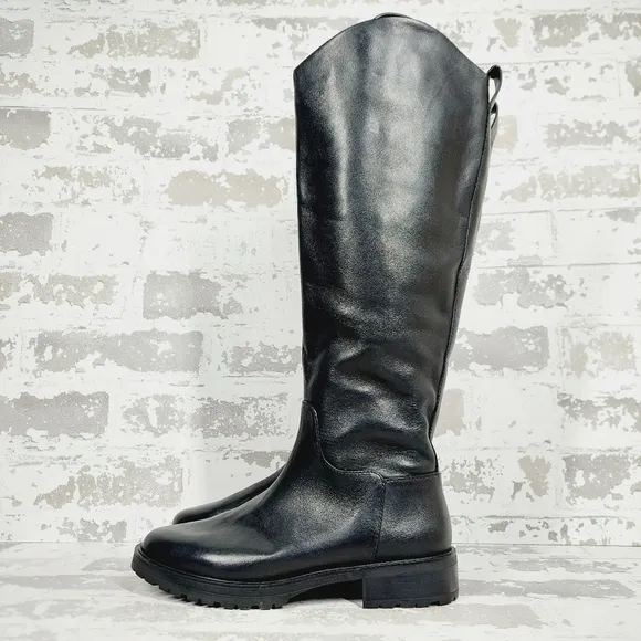 NEW Nordstrom Oliver Black Leather Slip On Block Heel Riding Boots M9