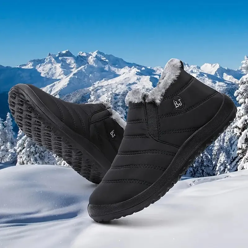 New Women's Slip on Fur Fleece Lined Waterproof Lightweight Comfortable Plush Wear Resistance Non Slip Ankle Boots, Warm Casual Versatile Breathable Black Sz 7.5