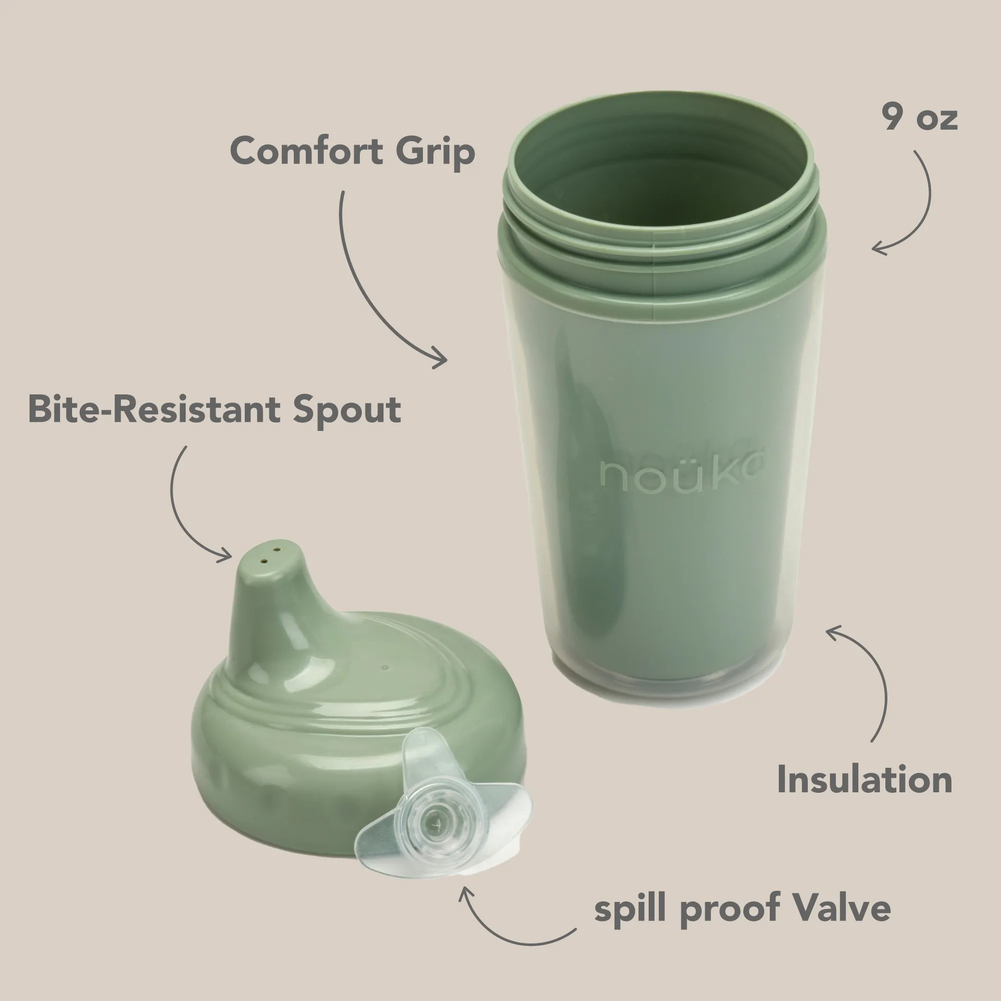 noüka Insulated Sippy Cup - Soft Sand (Min. of 2 PK, Multiples of 2 PK)